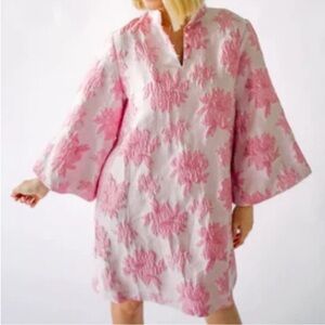 Solelia Pink Floral Caftan Mini Dress NEW
